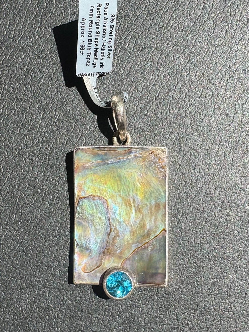 Marta Howell Sterling Silver Abalone Rectangle Pendant with Blue Topaz